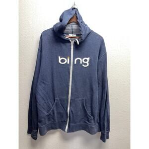 Vintage Bing Hoodie Microsoft Computer Internet Promotional Blue Zip Up XL